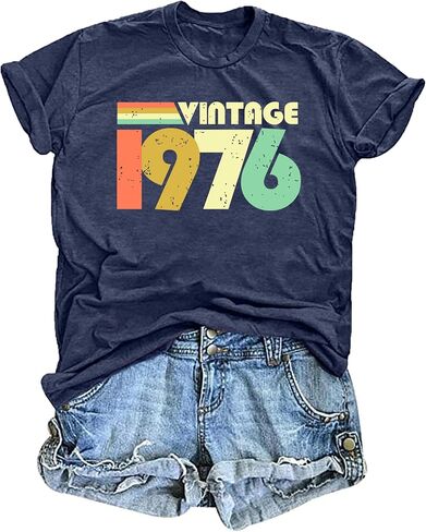 50th Birthday Shirt for Women Vintage 1976 Tshirt 50 Years Old Birthday Gifts Tee Funny Fifty Graphic Tee Tops in Saudi Arabia