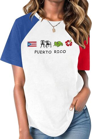 Puerto Rico Embroidery Shirt Women Puerto Rico Flag Graphic Tees Boricua Shirts Puerto Rican Pride Short Sleeve Tops in Saudi Arabia