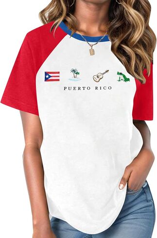 Puerto Rico Embroidery Shirt Women Puerto Rico Flag Graphic Tees Boricua Shirts Puerto Rican Pride Short Sleeve Tops in Saudi Arabia