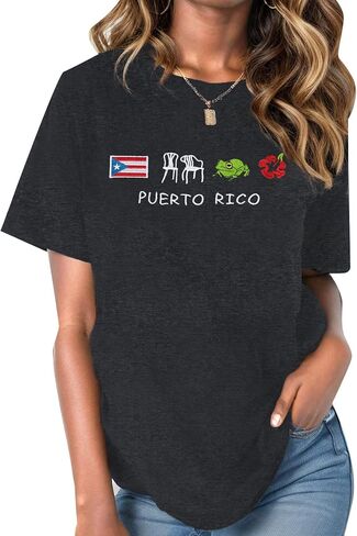 Puerto Rico Embroidery Shirt Women Puerto Rico Flag Graphic Tees Boricua Shirts Puerto Rican Pride Short Sleeve Tops in Saudi Arabia