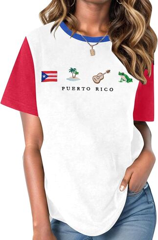 Puerto Rico Embroidery Shirt Women Puerto Rico Flag Graphic Tees Boricua Shirts Puerto Rican Pride Short Sleeve Tops in Saudi Arabia