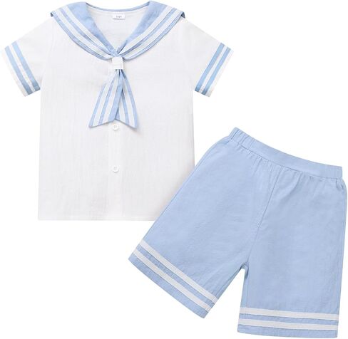 Toddler Boys Sailor Outfit,Cotton Nautical Shirt and Short Suit Set in Saudi Arabia