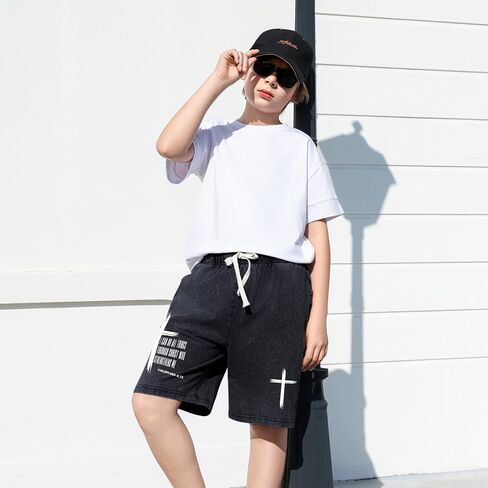 Fkatuzi Boys Christian Cross Graphic Shorts Kids I Can Do All Things Through Bible Verse Faith Acid Wash Gym Athletic Shorts in Saudi Arabia