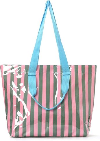 Striped PVC Tote Bag Waterproof Beach Bag Striped Shoulder Purse Plastic Top Handle Handbag for Summer & Pool Use in Saudi Arabia