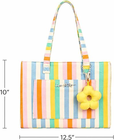 Luv Betsey by Betsey Johnson Colorful Stripe Tote Bag with Flower Charm, Multicolor Shoulder Handbag, 12.5 x 10 Inches (Candy Stripe Pop) in Kuwait