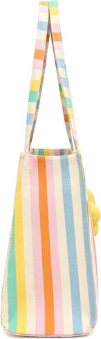 Luv Betsey by Betsey Johnson Colorful Stripe Tote Bag with Flower Charm, Multicolor Shoulder Handbag, 12.5 x 10 Inches (Candy Stripe Pop) in Kuwait