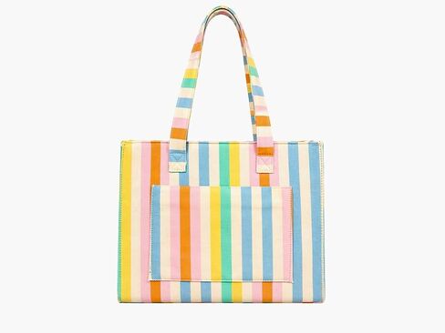 Luv Betsey by Betsey Johnson Colorful Stripe Tote Bag with Flower Charm, Multicolor Shoulder Handbag, 12.5 x 10 Inches (Candy Stripe Pop) in Kuwait