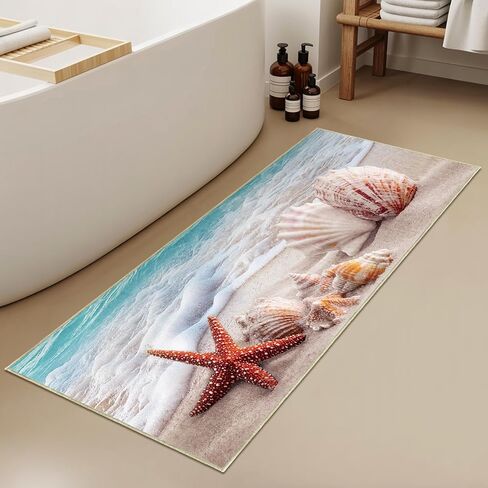 Xianshime Coastal Beach Bathroom Runner Rug 24 x 60 Non Slip Ocean Bathroom Decor Absorbent Quick Dry Bath Mat Washable Soft Low Pile for Bathtub Sink Shower Laundry Room in Saudi Arabia