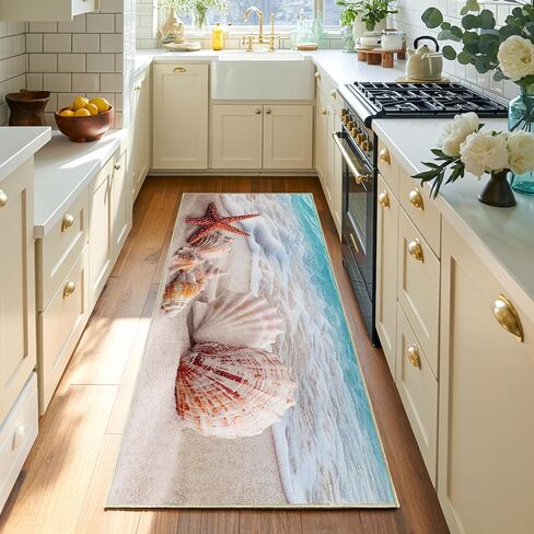 Xianshime Coastal Beach Bathroom Runner Rug 24 x 60 Non Slip Ocean Bathroom Decor Absorbent Quick Dry Bath Mat Washable Soft Low Pile for Bathtub Sink Shower Laundry Room in Saudi Arabia