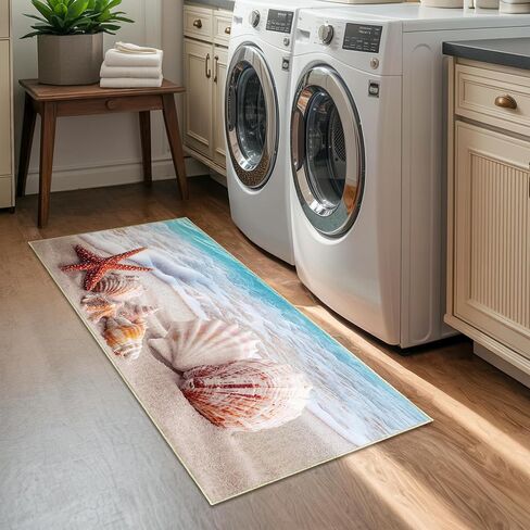 Xianshime Coastal Beach Bathroom Runner Rug 24 x 60 Non Slip Ocean Bathroom Decor Absorbent Quick Dry Bath Mat Washable Soft Low Pile for Bathtub Sink Shower Laundry Room in Saudi Arabia