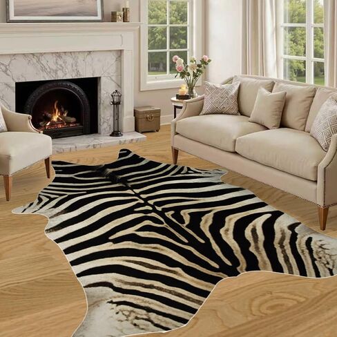 Zebra Rug 7.6 X 6.2 ft Zebra Print Rug Large Faux Cowhide Rugs Animal Print Carpet Non Slip Area Rugs for Bedroom Living Room Dining Room Western Home Decor in Saudi Arabia