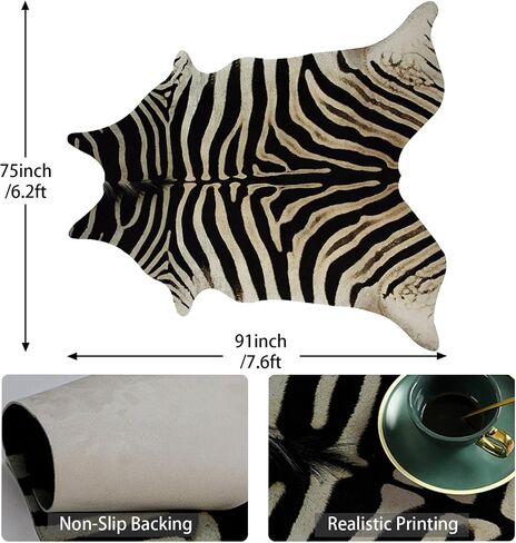 Zebra Rug 7.6 X 6.2 ft Zebra Print Rug Large Faux Cowhide Rugs Animal Print Carpet Non Slip Area Rugs for Bedroom Living Room Dining Room Western Home Decor in Saudi Arabia