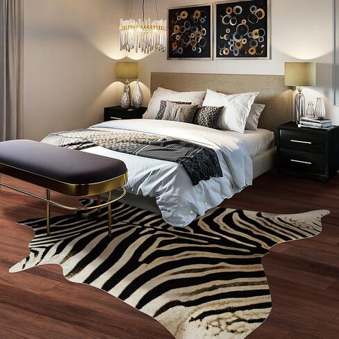 Zebra Rug 7.6 X 6.2 ft Zebra Print Rug Large Faux Cowhide Rugs Animal Print Carpet Non Slip Area Rugs for Bedroom Living Room Dining Room Western Home Decor in Saudi Arabia
