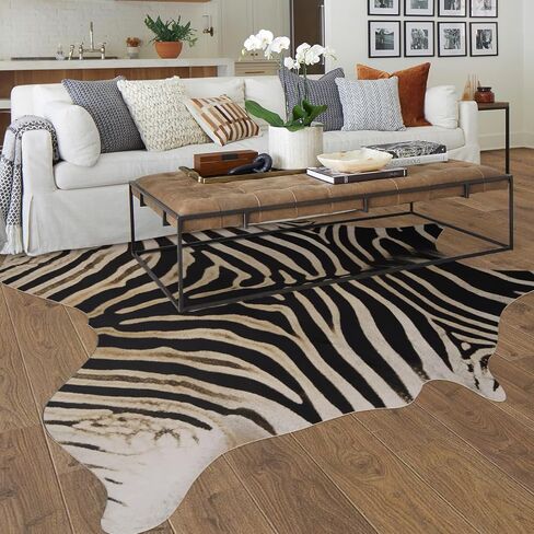 Zebra Rug 7.6 X 6.2 ft Zebra Print Rug Large Faux Cowhide Rugs Animal Print Carpet Non Slip Area Rugs for Bedroom Living Room Dining Room Western Home Decor in Saudi Arabia