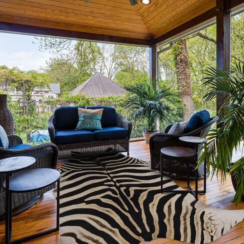 Zebra Rug 7.6 X 6.2 ft Zebra Print Rug Large Faux Cowhide Rugs Animal Print Carpet Non Slip Area Rugs for Bedroom Living Room Dining Room Western Home Decor in Saudi Arabia
