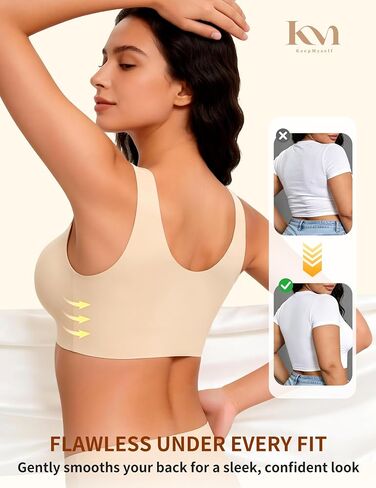 Women's 2 Pack Seamless Wireless Bras - No Underwire Pullover T-Shirt Bralettes, Full Coverage Comfy Sleep Bra with Wide Straps, Nude & Black M in Saudi Arabia