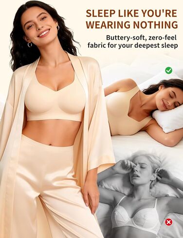 Women's 2 Pack Seamless Wireless Bras - No Underwire Pullover T-Shirt Bralettes, Full Coverage Comfy Sleep Bra with Wide Straps, Nude & Black M in Saudi Arabia