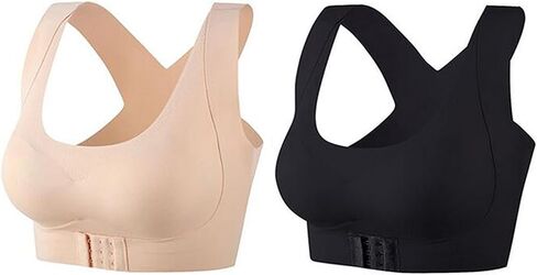 Plus Size Sports Bras for Women 2 Pack Racerback Running Yoga Bra Front Hook Seamless Wireless Push Up Full Coverage Bralette in Kuwait