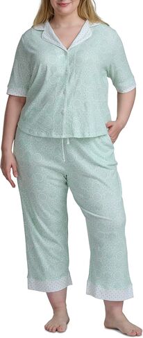 Karen Neuburger Women's [Plus Size] Elbow Length Sleeve Notch Collar Top and Capri Pajama Set in Kuwait