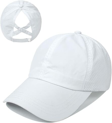Women's Ponytail Baseball Cap - Quick-Dry Criss-Cross High Messy Bun Hat, Breathable Sun Protection Mesh Trucker Hat in Saudi Arabia
