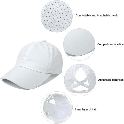 Women's Ponytail Baseball Cap - Quick-Dry Criss-Cross High Messy Bun Hat, Breathable Sun Protection Mesh Trucker Hat in Saudi Arabia