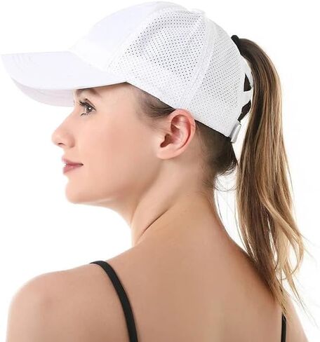 Women's Ponytail Baseball Cap - Quick-Dry Criss-Cross High Messy Bun Hat, Breathable Sun Protection Mesh Trucker Hat in Saudi Arabia