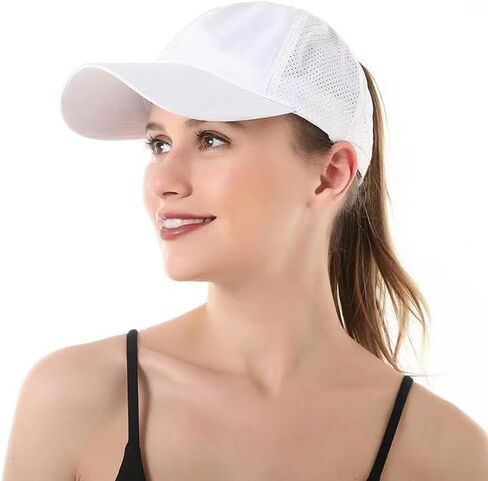 Women's Ponytail Baseball Cap - Quick-Dry Criss-Cross High Messy Bun Hat, Breathable Sun Protection Mesh Trucker Hat in Saudi Arabia