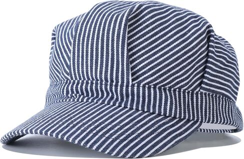 CINKCO Adult Train Conductor Hat Classic Cotton Blue and White Stripes Train Engineer Hat in Saudi Arabia