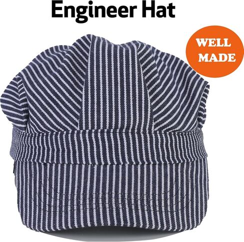 CINKCO Adult Train Conductor Hat Classic Cotton Blue and White Stripes Train Engineer Hat in Saudi Arabia