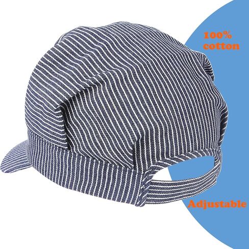 CINKCO Adult Train Conductor Hat Classic Cotton Blue and White Stripes Train Engineer Hat in Saudi Arabia