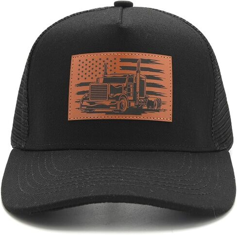 American Flag Trucker Hat, Leather Patch Mens Funny Cap for Truck Drivers, Adjustable & Breathable，Gift for Truckers in Saudi Arabia