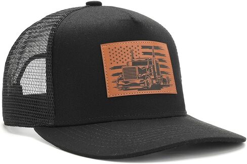 American Flag Trucker Hat, Leather Patch Mens Funny Cap for Truck Drivers, Adjustable & Breathable，Gift for Truckers in Saudi Arabia