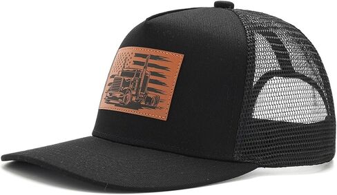 American Flag Trucker Hat, Leather Patch Mens Funny Cap for Truck Drivers, Adjustable & Breathable，Gift for Truckers in Saudi Arabia