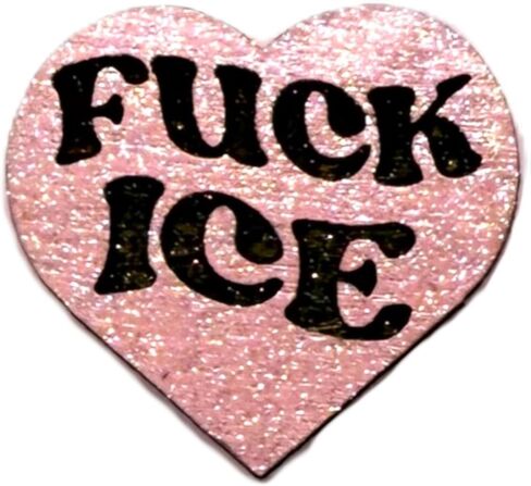 Fuck ICE Heart Wood Label Pin | Resist DHS Fascism Pink Glitter Activism Brooch in Kuwait