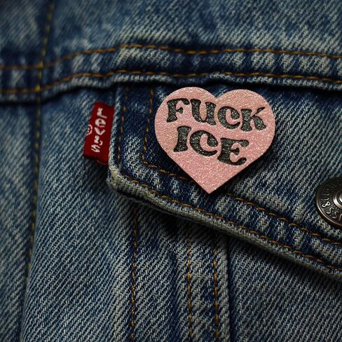 Fuck ICE Heart Wood Label Pin | Resist DHS Fascism Pink Glitter Activism Brooch in Kuwait