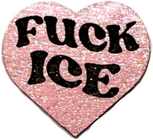 Fuck ICE Heart Wood Label Pin | Resist DHS Fascism Pink Glitter Activism Brooch in Kuwait