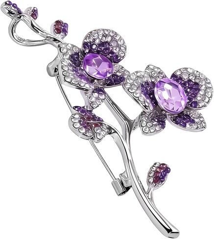 Purple Flower Brooch for Women, Elegant Crystal Orchid Brooch Pin with Gradient Rhinestones, Large Flower Pins for Clothes Dress Coat, Silver Tone Wedding Brooches for Brides Mom Gift in Saudi Arabia