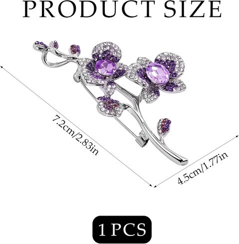 Purple Flower Brooch for Women, Elegant Crystal Orchid Brooch Pin with Gradient Rhinestones, Large Flower Pins for Clothes Dress Coat, Silver Tone Wedding Brooches for Brides Mom Gift in Saudi Arabia