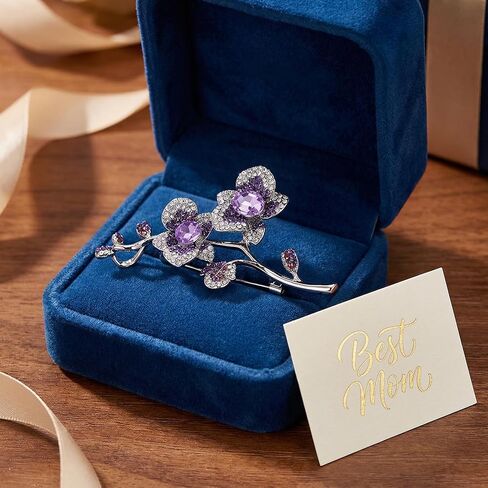 Purple Flower Brooch for Women, Elegant Crystal Orchid Brooch Pin with Gradient Rhinestones, Large Flower Pins for Clothes Dress Coat, Silver Tone Wedding Brooches for Brides Mom Gift in Saudi Arabia