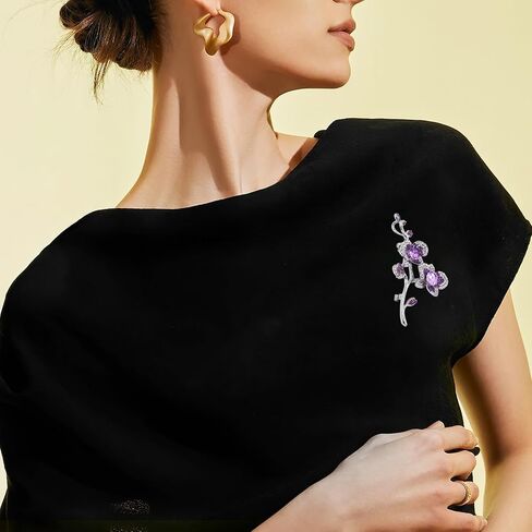 Purple Flower Brooch for Women, Elegant Crystal Orchid Brooch Pin with Gradient Rhinestones, Large Flower Pins for Clothes Dress Coat, Silver Tone Wedding Brooches for Brides Mom Gift in Saudi Arabia