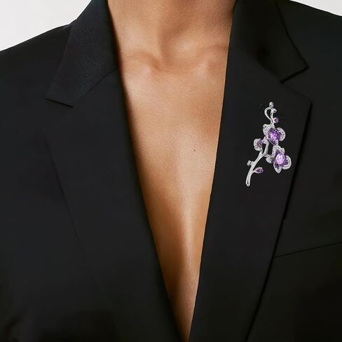 Purple Flower Brooch for Women, Elegant Crystal Orchid Brooch Pin with Gradient Rhinestones, Large Flower Pins for Clothes Dress Coat, Silver Tone Wedding Brooches for Brides Mom Gift in Saudi Arabia