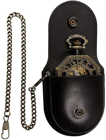 ShoppeWatch Pocket Watch Case with Chain | Pocket Watch Holster for Belt | PU Leather Case Waist | Leather Coin Purse | Small Coin Pouch Black - PWC68BK in Saudi Arabia