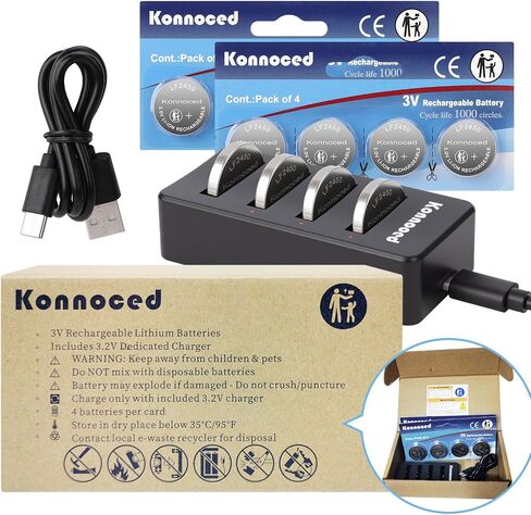 LF2450 3V Rechargeable Button Batteries, 20 Pack | 4-Bay USB Charger, CR2450 Lithium Coin Batteries, 1000 Cycles, For Car Key, Remote Control, Watch in Saudi Arabia