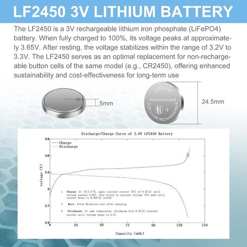 LF2450 3V Rechargeable Button Batteries, 20 Pack | 4-Bay USB Charger, CR2450 Lithium Coin Batteries, 1000 Cycles, For Car Key, Remote Control, Watch in Saudi Arabia