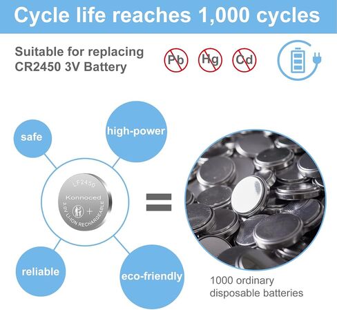 LF2450 3V Rechargeable Button Batteries, 20 Pack | 4-Bay USB Charger, CR2450 Lithium Coin Batteries, 1000 Cycles, For Car Key, Remote Control, Watch in Saudi Arabia