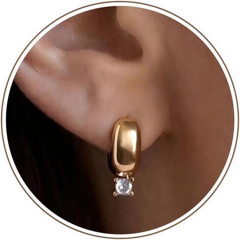 Chunky Thick Gold Huggie Hoop Earrings Cubic Zirconia Dangle Drop Earring for Women in Saudi Arabia