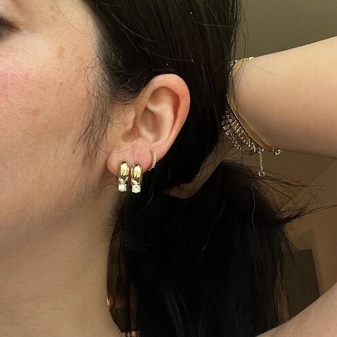 Chunky Thick Gold Huggie Hoop Earrings Cubic Zirconia Dangle Drop Earring for Women in Saudi Arabia