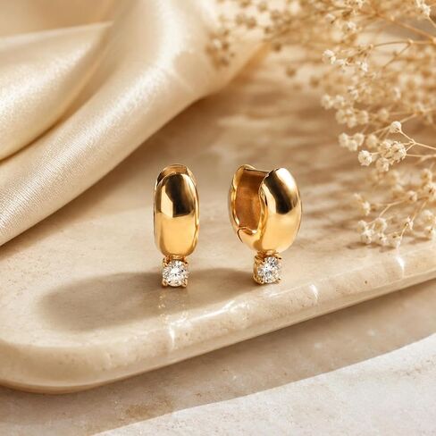 Chunky Thick Gold Huggie Hoop Earrings Cubic Zirconia Dangle Drop Earring for Women in Saudi Arabia
