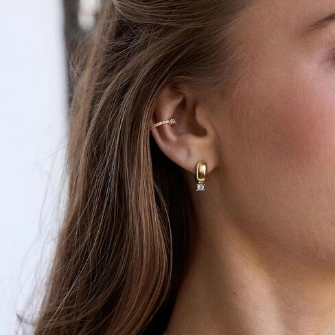 Chunky Thick Gold Huggie Hoop Earrings Cubic Zirconia Dangle Drop Earring for Women in Saudi Arabia