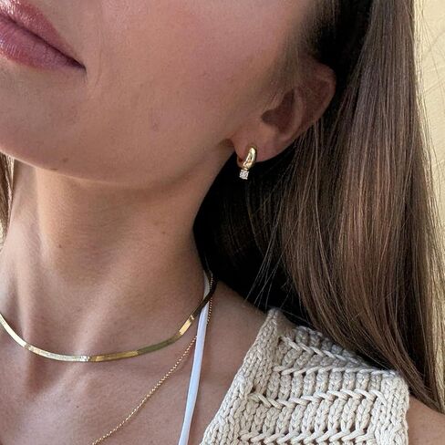 Chunky Thick Gold Huggie Hoop Earrings Cubic Zirconia Dangle Drop Earring for Women in Saudi Arabia